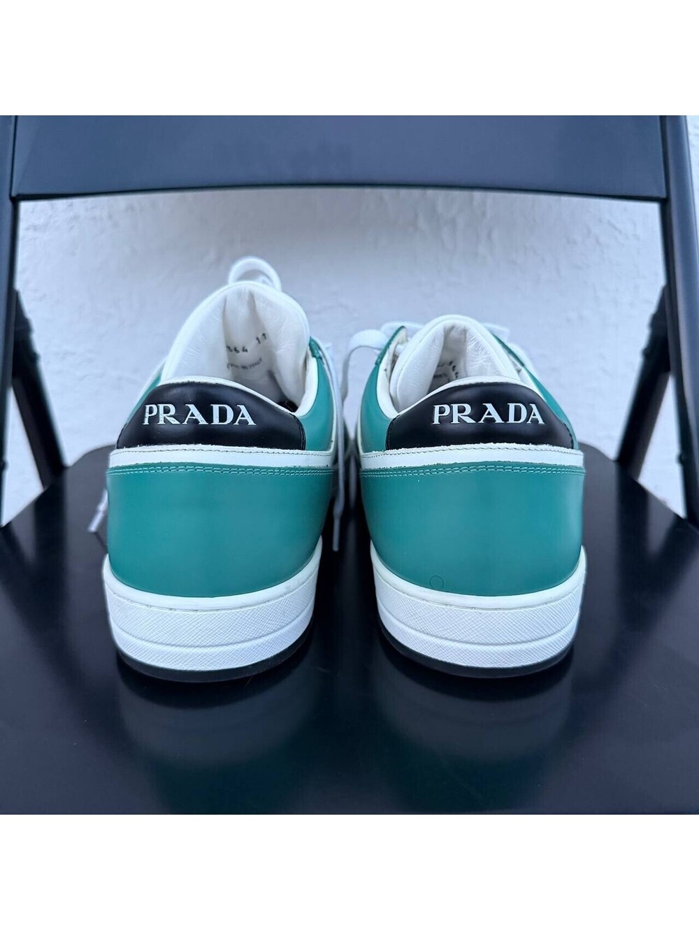 Prada Sneakers Green White Size 11 Leather Low Top Lace Up Italy 2EE364 - Picture 7 of 13